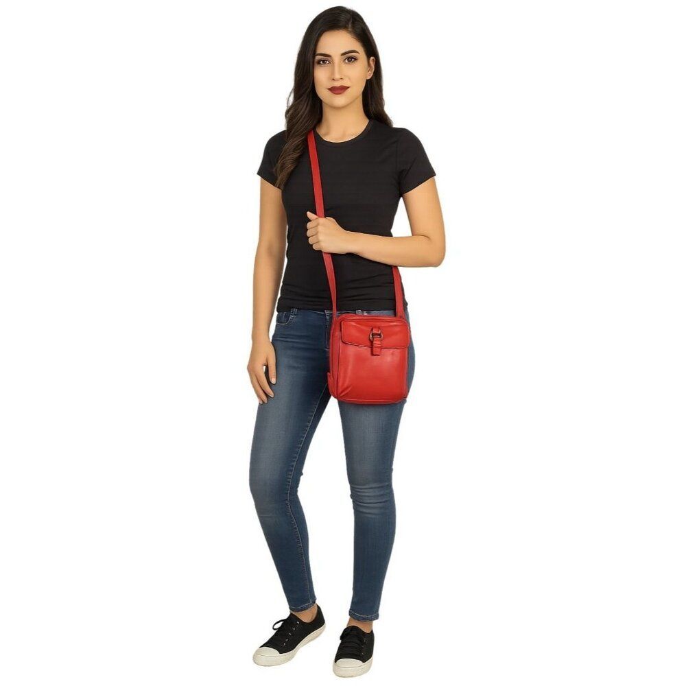 Fossil Messenger Bag Crossbody Shoulder Tote Handbag Red Leather Women's Woman's